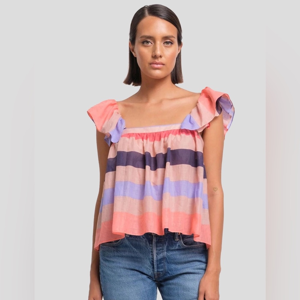 KATHARINE KIDD WOMEN'S JUNO Striped Ruffle Sleeve Top